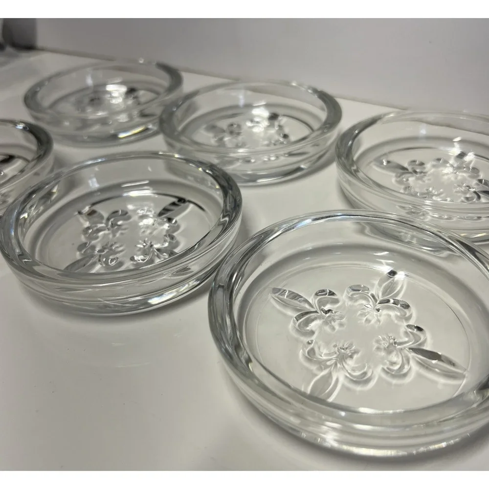 Vintage Princess House Clear Glass Fleur-de-lis Coaster Set Of 6